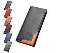 Genérico Upliftjoys Cowhide Vintage Wallet, Mens Leather Bifold Long Card Wallets for Father Mens Big Checkbook Handcrafted Wallets (Black)