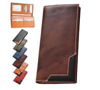 Genérico Upliftjoys Cowhide Vintage Wallet, Mens Leather Bifold Long Card Wallets, Large Capacity, Patchwork, Multiple Compartments (Brown)