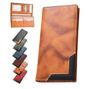 Genérico Upliftjoys Cowhide Vintage Wallet, Mens Leather Bifold Long Card Wallets, Large Capacity, Patchwork, Multiple Compartments (Yellow)
