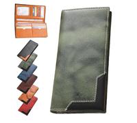 Genérico Upliftjoys Cowhide Vintage Wallet, Mens Leather Bifold Long Card Wallets, Large Capacity, Patchwork, Multiple Compartments (Green)