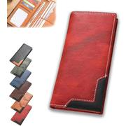 Genérico Upliftjoys Cowhide Vintage Wallet, Mens Women Leather Bifold Long Card Wallets RFID Blocking Carteras para Hombres Gift (Red)