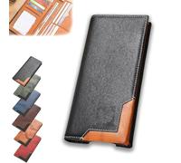 Genérico Upliftjoys Cowhide Vintage Wallet, Mens Women Leather Bifold Long Card Wallets RFID Blocking Carteras para Hombres Gift (Black)