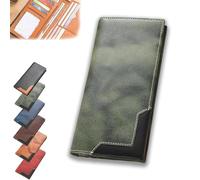 Genérico Upliftjoys Cowhide Vintage Wallet, Mens Women Leather Bifold Long Card Wallets RFID Blocking Carteras para Hombres Gift (Green)