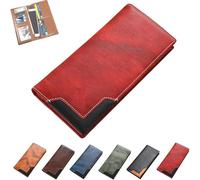 Genérico Upliftjoys Cowhide Vintage Wallet, Mens Women Leather Bifold Long Card Wallets with RFID Blocking, Multifunctional Business Wallet (Red)