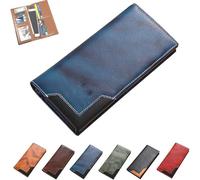 Genérico Upliftjoys Cowhide Vintage Wallet, Mens Women Leather Bifold Long Card Wallets with RFID Blocking, Multifunctional Business Wallet (Blue)