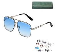 Genérico Upliftjoys Sunglasses, Retro Gradient Sunglasses Uv400 Protection, Metal Square Frame Sunglass (Silver blue)
