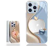 Genérico Urgalaxy Personalized 3D Colorful Fruit Tempered Glass Phone Case, Comes with Mirror, All-Inclusive Lens, Frosted Soft-Edged, for iPhone X-XR/7-16pm (iPhone 15P,Blue)