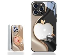 Genérico Urgalaxy Personalized 3D Colorful Fruit Tempered Glass Phone Case, Comes with Mirror, All-Inclusive Lens, Frosted Soft-Edged, for iPhone X-XR/7-16pm (iPhone 13P,Black)