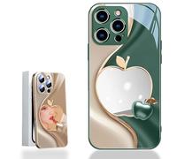 Genérico Urgalaxy Personalized 3D Colorful Fruit Tempered Glass Phone Case, Comes with Mirror, All-Inclusive Lens, Frosted Soft-Edged, for iPhone X-XR/7-16pm (iPhone 14PL,Green)