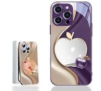 Genérico Urgalaxy Personalized 3D Colorful Fruit Tempered Glass Phone Case, Comes with Mirror, All-Inclusive Lens, Frosted Soft-Edged, for iPhone X-XR/7-16pm (iPhone 14PL,Purple)