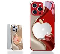 Genérico Urgalaxy Personalized 3D Colorful Fruit Tempered Glass Phone Case, Comes with Mirror, All-Inclusive Lens, Frosted Soft-Edged, for iPhone X-XR/7-16pm (iPhone 15PM,Red)