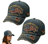 Genérico USA 250th Anniversary Distressed Casual Cap, 1776-2026 Embroidered Patriotic Baseball Cap, Unisex Vintage Flag Denim Hat