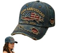 Genérico USA 250th Anniversary Distressed Casual Cap, 1776-2026 Embroidered Patriotic Baseball Cap, Unisex Vintage Flag Denim Hat