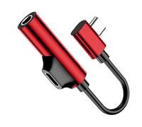 Genérico USB C Adapter, Audio Converter, Headphone Dongle, 2-In-1 Charging and Listening, Fast Data Transmission, for Phone Tablet Music Calls, 11.7cm/4.61 Inches, Black, Red, 1 Piece