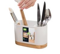 Genérico Utensil Holder - PP And Wood, 7.32x4.72x3.66in Drainer Rack Kitchen Design | Cutlery And Chopstick Organizer, Tabletop Countertop Storage For Kitchen, Dining, Home, Office Use
