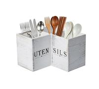 Genérico Utensil Holder - Wooden Flatware Storage Container for Kitchen | Kitchen Utensil Organizer with Three Compartments & Rustic Finish for Silverware, Cutlery, Spoons and Forks