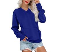 Genérico V Neck Sweatshirt Women with Pocket Fleece Long Sleeve Oversized Sweatshirt Fall Y2K Soft Winter Clothes (Dark Blue,XL)