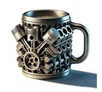 Genérico V8 Engine Stainless Steel Coffee Mug, V6 Retro Engine Coffee Mug with Insulated Handle, Personalized Stainless Steel Cup for Car Enthusiasts Mechanic Gift (C)