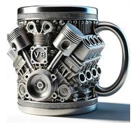 Genérico V8 Engine Stainless Steel Coffee Mug, V6 Retro Engine Coffee Mug with Insulated Handle, Personalized Stainless Steel Cup for Car Enthusiasts Mechanic Gift (A)