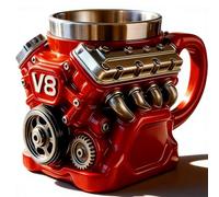 Genérico V8 Engine Stainless Steel Coffee Mug, V6 Retro Engine Coffee Mug with Insulated Handle, Personalized Stainless Steel Cup for Car Enthusiasts Mechanic Gift (B)