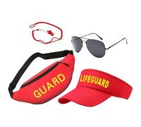 Genérico Vacant Lot Lifeguard Costume, Adjustable Lifeguard Outfit Set, 10.55x6.93x2.83 Inches Retro Baywatch-Inspired Design, Includes Sun Visor Sunglasses, Whistle for Party, Beach