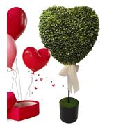 Genérico Valentine Boxwood Topiary | PP 75cm Heart Shaped Potted Plant & 30x30x3.5cm Wreath Set | Artificial Greenery Decor with Bow For Porch Home Indoor Outdoor Romantic Decoration