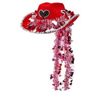 Genérico Valentine Cowboy Hat - Felt 38cm, Heart Felt Headwear, Wide Brim | Silver Trim, Pink Cowgirl Fedora, Western Costume Accessory For Men, Women, Beach, Concerts, Camping, Birthday, Party