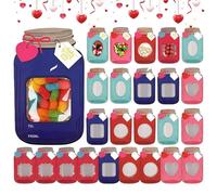Genérico Valentine Exchange Cards - 15x9cm Masōn Jar Valentines Day Cards | 25pcs Paper Candy Exchange Set | Fun Classroom Party Notes | Boys Girls Preschool | School Gift