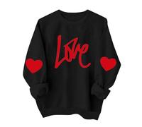 Genérico Valentine Shirts For Women Love Heart Sweatshirt Casual Long Sleeve Crewneck Cute Preppy Long Sleeve Pullover Tops(Black,X-Large)