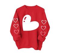Genérico Valentine Shirts For Women Love Heart Sweatshirt Casual Long Sleeve Crewneck Cute Preppy Long Sleeve Pullover Tops(Red6,XX-Large)