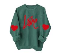 Genérico Valentine Shirts For Women Love Heart Sweatshirt Casual Long Sleeve Crewneck Cute Preppy Long Sleeve Pullover Tops(Green1,XX-Large)
