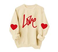 Genérico Valentine Shirts For Women Love Heart Sweatshirt Casual Long Sleeve Crewneck Cute Preppy Long Sleeve Pullover Tops(Yellow,Large)