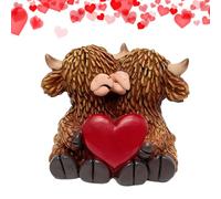 Genérico Valentines Day Cow Figurine - Highland Resin Scottish American Decoration, Heart Couple Ornament | Reuseable Bovine Statue For Table Home Shelf Party Holiday