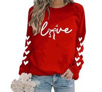 Genérico Valentines Day Shirts Women Causal Heart Print Graphic, Love Coquette Sweatshirt Aesthetic Valentines Day Sweatshirt(Red,Small)