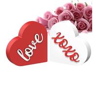 Genérico Valentine's Wooden Sign - 2 Piece Heart-Shaped Table Centerpieces, Romantic Tiered Tray Decor Set, Seasonal Home Holiday Category, Solid Wood Build, Farmhouse Aesthetic for Mantel & Desk