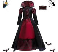 Genérico Vampirkönigin Kosstüm - Gruseliges -Outfit Kosstüme Für Mädchen | Stilvolles Cosplay Kosstüm Mit Vampir Accessoires | Kinder Verkleidung Für Karneval & Gruselpartys
