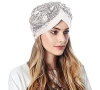 Genérico vaquero amarillo mujeres turbante Hatbow Lentejuelas pelo gorro cabeza bufanda abrigo manta polar hombre invierno, blanco, Talla única