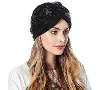 Genérico vaquero amarillo mujeres turbante Hatbow Lentejuelas pelo gorro cabeza bufanda abrigo manta polar hombre invierno, Le Noir, Talla única