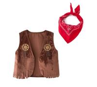 Genérico vaquero del oeste para bebé, niño, niña, chaqueta de ante con pañuelo rojos, chaleco de cuero Sintético, chaqueta con flecos, Halloween, temáticas o carnaval, disfraz