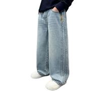 Genérico Vaqueros Clásicos de Piernas Rectas para Niños y Adolescentes Corte suelto y cómodo de Tejido Elástico para Todos, azul, 8-9 Años