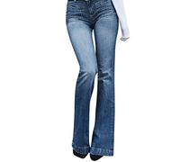 Genérico Vaqueros de Talle Alto acampanado para Mujer Pantalones Ajanados Estiramiento Cremallera de Denim Hippie Recta Polainas Sexy Evasé Chica Baggy Vintage Jean Pantalones Azul Casual Retro, azul,