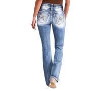 Genérico Vaqueros Elasticos Mujer Talla Grande Elásticos Bolsillos Pantalones Bootcut Mezclillas Bolsillo Deportes Campana Elefante Monocolor de Corte Recto y con Detalles Bordado Ajustados