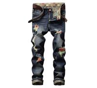 Genérico Vaqueros Hombre Pantalones Hombre Pantalones Vaqueros Hombre Ropa de Entretiempo Street con Pintura Artística Y Rotos Rectos Estilo Personalidad Rebelde Urbana
