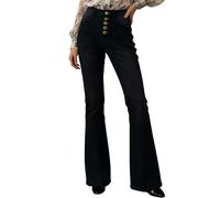 Genérico Vaqueros Mujer Anchos Pantalones Tallas Grandes Talla Grande Ropa de Fiesta Jeans para Casual Frescos Elegante Wide Leg Pantalón Fiesta Mujer Negro L