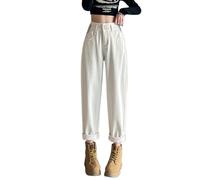 Genérico Vaqueros Mujer Anchos - Vaqueros Mujer Talle Alto Vaqueros Harlan para Mujer Color sólido adelgazantes Rectos con Forma de Pera Carne Daddy rábano Pantalones Vaqueros (White M)