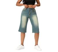 Genérico Vaqueros Mujer Verano,Pantalones Vaqueros De Mezclilla EláStica Lavados hasta La Rodilla Y De Corte Relajado con Un DiseñO CláSico por Encima De La Rodilla