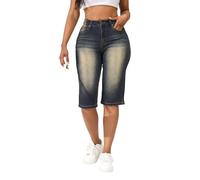 Genérico Vaqueros Mujer Verano,Pantalones Vaqueros De Mezclilla EláStica Lavados hasta La Rodilla Y De Corte Relajado con Un DiseñO CláSico por Encima De La Rodilla