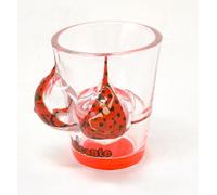 Genérico Vaso de Chupito Alicante, Diseño de Personaje con Traje Rojo y Lunares Negros, Transparente con Base Roja, 40ml, Tipo Bikini