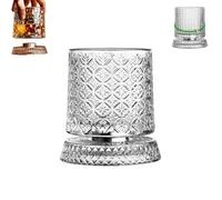 Genérico Vaso de whisky giratorio de 360 grados,Vasos de Cristal para Whisky 270ml con base giratoria,cristalería de cristal retro para Beber Agua,Brandy,Ron,Cócteles,Café y Jugo,hogar y bar，D-1