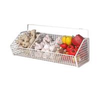 Genérico Vegetable Storage Basket, Wall Mounted Basket, 3 Compartments Space-Saving Stainless Steel Pantry Rack for Kitchen Organizer, Onion Potato Ginger, 14.17x5.51x5.91 Inches, 1 Piece